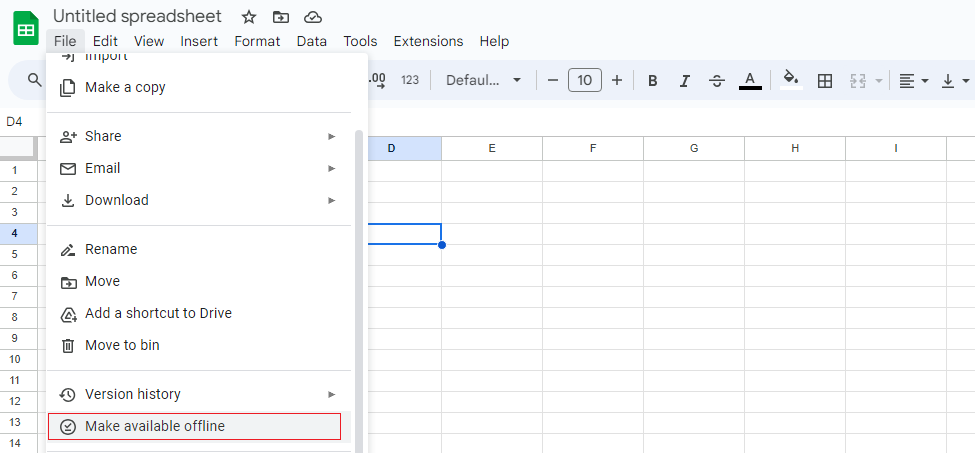 Switch on offline mode in Google Sheets